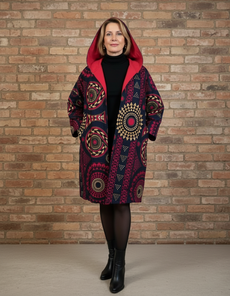 Navy & Red Mandala Print