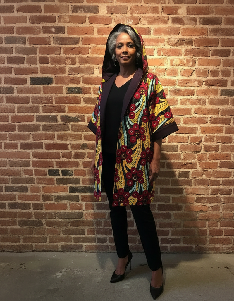 Mustard & Teal Ankara Reversible Hoodie