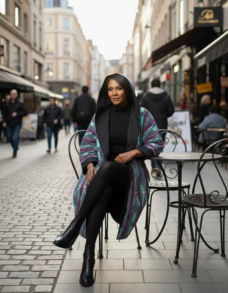 Black Lined Teal Stripe Hoodie