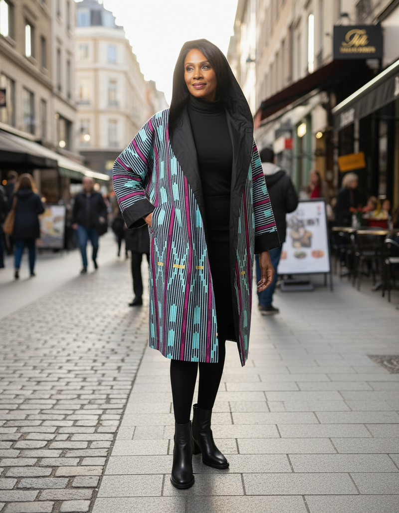 Black Lined Teal Stripe Hoodie