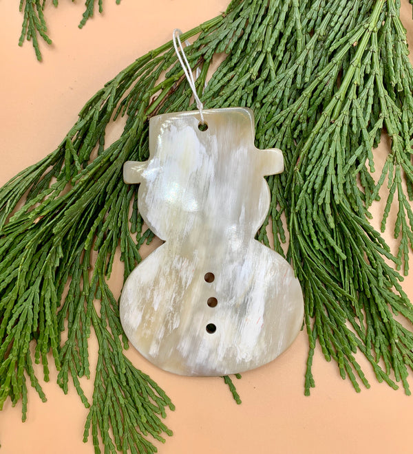 Handcrafted Large Cowhorn Snowman Ornament