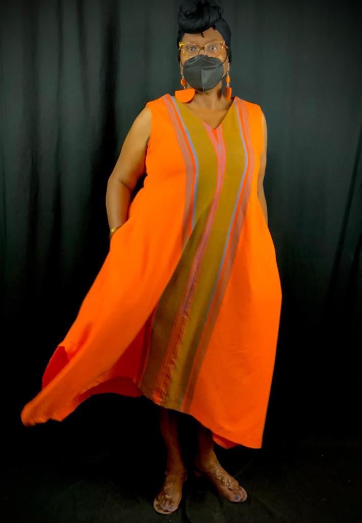 100% Cotton Handwoven Fabric Orange Center Lines XXL, M / Large 100% Cotton Handwoven Fabric Orange Center Lines XXL, M / Large