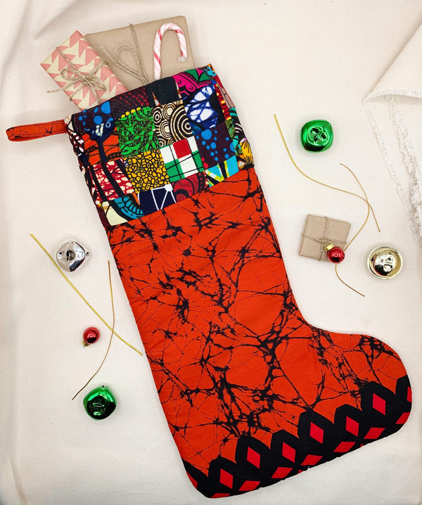 Quilted Ankara Christmas Stocking - Pattern E