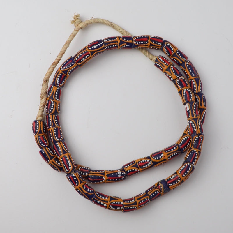 Trade Bead Necklace - Blue/Red/Mustard Multi